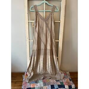 Meadow Lane L tank maxi dress tan lace embroidery viscose